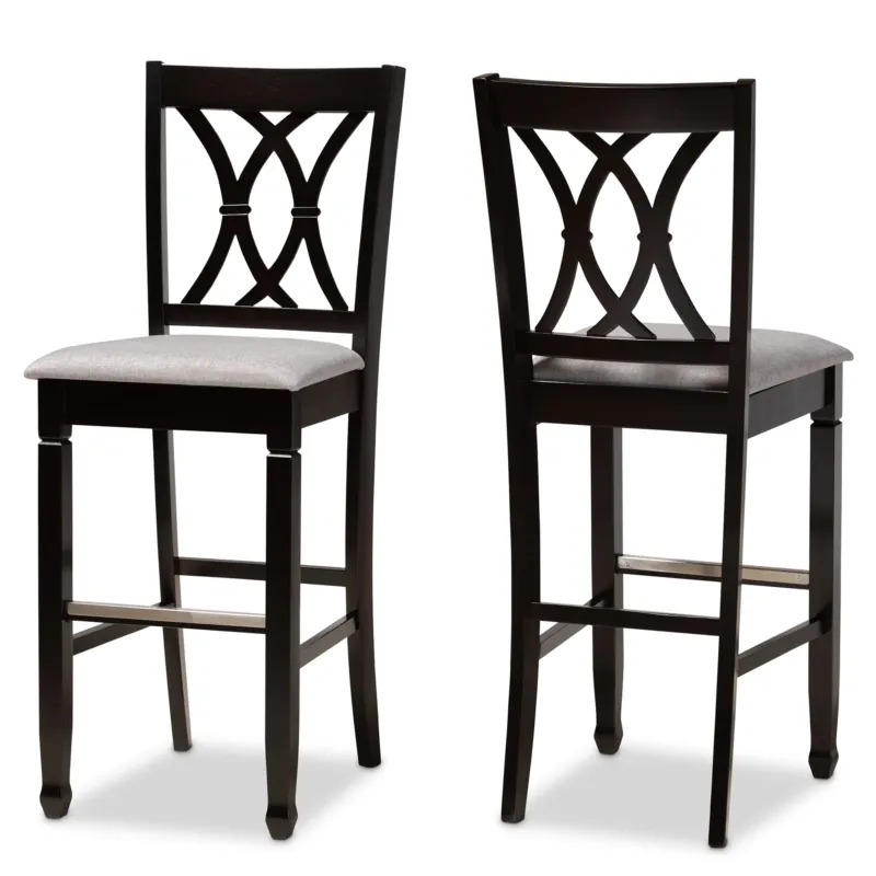 Baxton Studio Calista Modern and Contemporary Grey Fabric Upholstered and Espresso Brown Finished Wood 2-Piece Bar Stool Set | Bar Stools | Modishstore