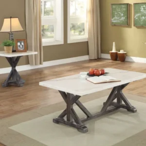 White Marble Weathered Espresso Wood End Table By Homeroots | End Tables | Modishstore