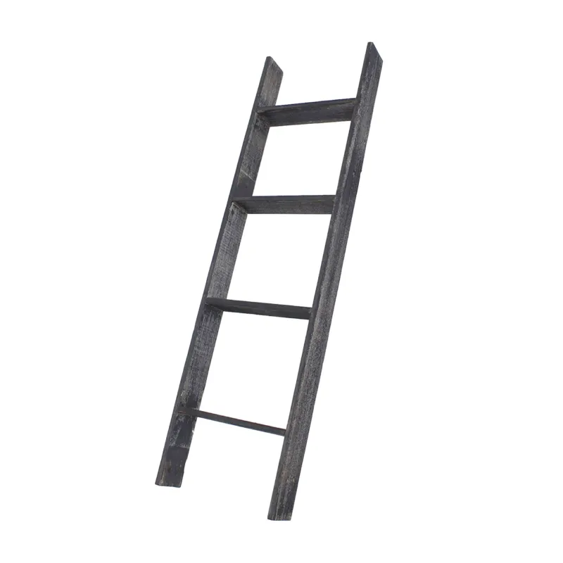 4 Step Blackwash Rustic Wood Ladder Shelf By Homeroots | Wall Decor | Modishstore - 1