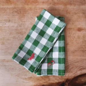 Green linen green gingham tomato napkin set of 2