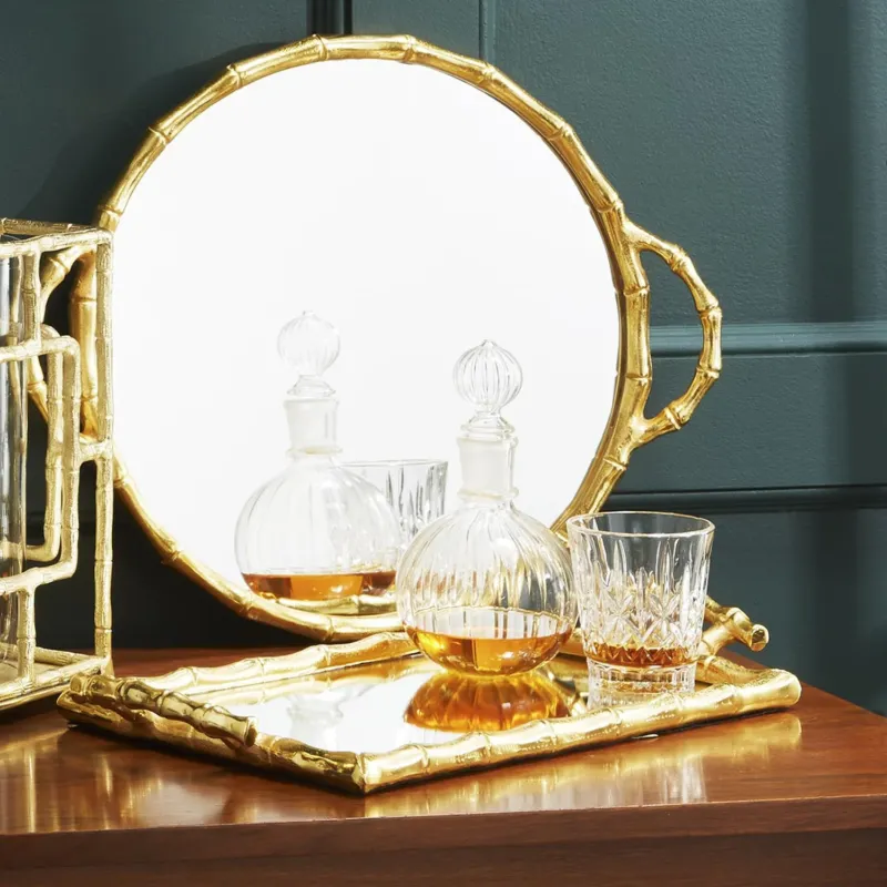 Bamboo Mirror Tray Asst 2 Designs By Tozai Home | Trays | Modishstore - 1