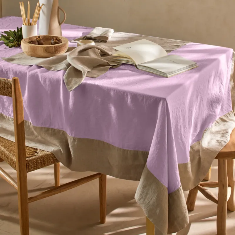 Nappe bicolore sur mesure en lin lavé lilas