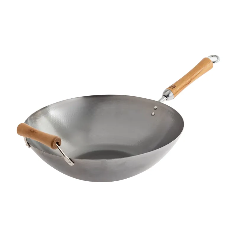 Joyce Chen Classic Series Flat Bottom Wok, 14", Carbon Steel/Birch Handles