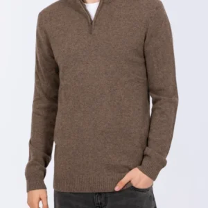 2t Tall Pure Lambswool Quarter Zip Jumper (taupe)
