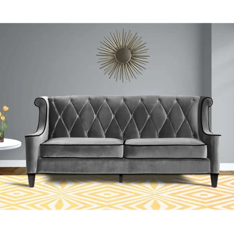 Barrister Sofa In Gray Velvet With Black Piping By Armen Living | Sofas | Modishstore