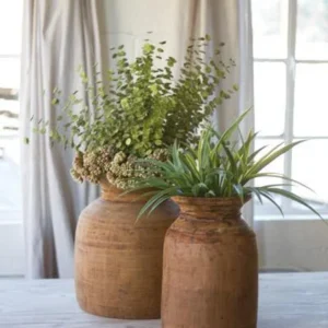 Kalalou Set of Two Mango Wood Urns | Modishstore | Planters, Troughs & Cachepots