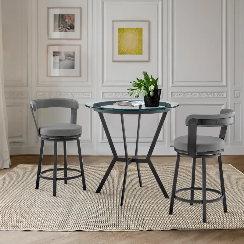 Naomi and Bryant 3-Piece Counter Height Dining Set in Black Metal and Grey Faux Leather By Armen Living | Dining Sets | Modishstore
